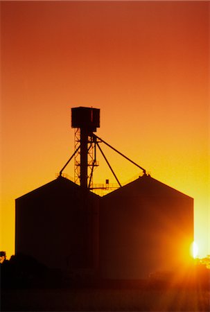 simsearch:600-02886434,k - Wheat Silo, Sunset Silhouette Stock Photo - Premium Royalty-Free, Code: 600-02886073