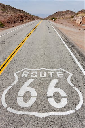 direction sign and nobody road - Route 66 Sign on Road, California, USA Stock Photo - Premium Royalty-Free, Code: 600-03075783