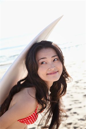 simsearch:600-03520705,k - Portrait of Young Woman with Surfboard on Beach, Zuma Beach, California, USA Stock Photo - Premium Royalty-Free, Code: 600-03520490