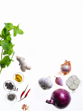 studio backdrop - Onions, Garlic and Herbs Stock Photo - Premium Royalty-Free, Code: 600-03587378