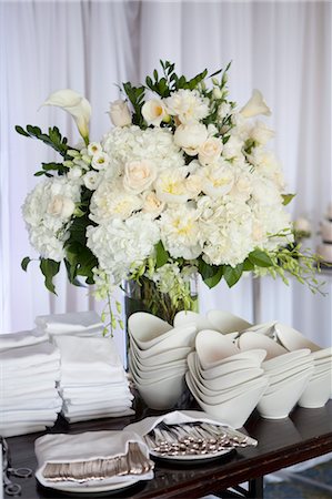 fancy restaurant - Utensils, Dishes and Flowers at Wedding Reception Stock Photo - Premium Royalty-Free, Code: 600-03644688