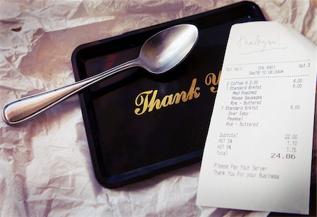 simsearch:700-00085293,k - Napkin, Spoon, and Bill Stock Photo - Premium Royalty-Free, Code: 600-03738902
