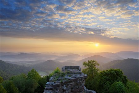 simsearch:600-03778001,k - Sunrise over Wegelnburg, Nothweiler, Pfalzerwald, Rhineland-Palatinate, Germany Stock Photo - Premium Royalty-Free, Code: 600-03762464