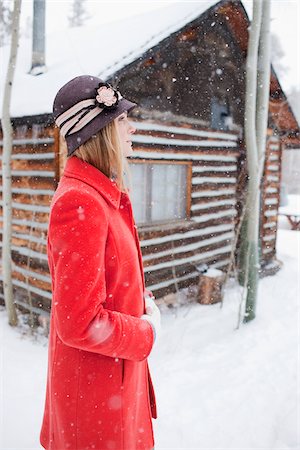 Woman in Red Coat, Frisco, Summit County, Colorado, USA Stock Photo - Premium Royalty-Free, Code: 600-03814941