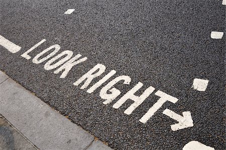 Look Right Warning at Crossing on Road Stock Photo - Premium Royalty-Free, Code: 600-03836137