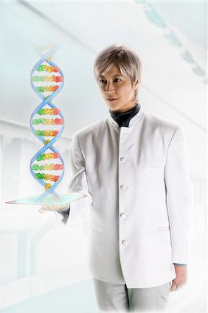 diagrammatic - Female scientist with holographic genome Stock Photo - Premium Royalty-Free, Code: 614-06044027