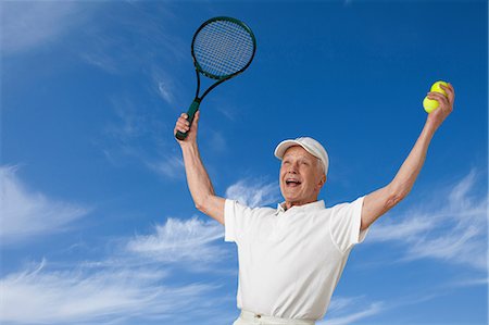 simsearch:614-06442313,k - Senior male tennis player cheering Stock Photo - Premium Royalty-Free, Code: 614-06443059
