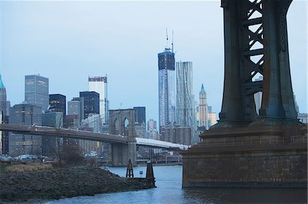 scenic pictures of new york city - New York City skyline and bridges Stock Photo - Premium Royalty-Free, Code: 614-06624702