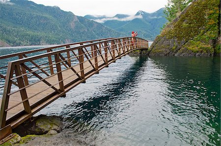 Woman taking picture on wooden bridge Foto de stock - Sin royalties Premium, Código: 614-06719904