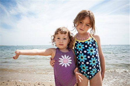 sister in a bathing suit - Portrait of two young sisters on beach at Falmouth, Massachusetts, USA Stock Photo - Premium Royalty-Free, Code: 614-07444048