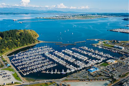 simsearch:841-06806785,k - Aerial view of rows of yachts moored in coastal marina Stock Photo - Premium Royalty-Free, Code: 614-08120019