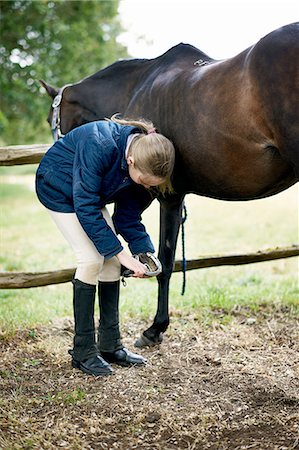 Girl checking horses hoof Foto de stock - Sin royalties Premium, Código: 614-08270367