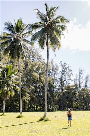 Rear view of female tourist strolling near palm trees, Hana, Hawaii, USA Foto de stock - Sin royalties Premium, Código: 614-08487998