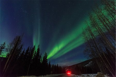 Aurora borealis, Northern Lights above Hot Springs Road, near Chena Resort, near Fairbanks, Alaska Stock Photo - Premium Royalty-Free, Code: 614-08641765