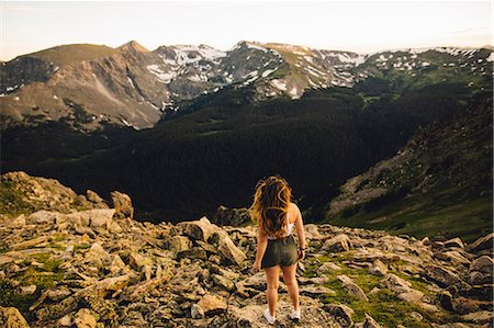 simsearch:614-05557077,k - Rear view of woman on rocky outcrop looking at view, Rocky Mountain National Park, Colorado, USA Stock Photo - Premium Royalty-Free, Code: 614-08826822