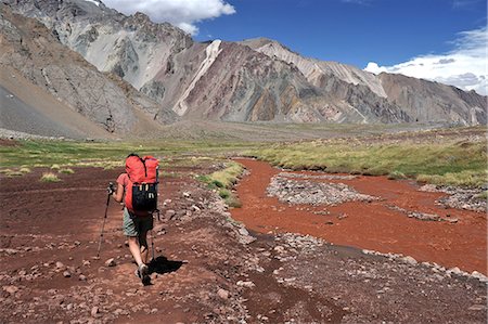 simsearch:614-07240106,k - Woman descends the Horcones Valley from Plaza de Mulas on Aconcagua in the Andes Mountains, Mendoza Province, Argentina Stock Photo - Premium Royalty-Free, Code: 614-08874191