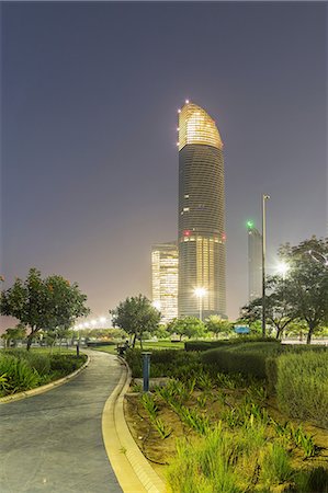 simsearch:649-07710289,k - Illuminated skyscrapers at dusk, Adu Dhabi, United Arab Emirates Stock Photo - Premium Royalty-Free, Code: 614-08875559
