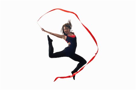 Dancer with ribbon on white background Foto de stock - Sin royalties Premium, Código: 614-08875951