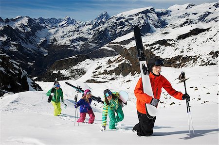 simsearch:649-07437947,k - Group of skiers climbing mountain with ski equipment Stock Photo - Premium Royalty-Free, Code: 614-08876173