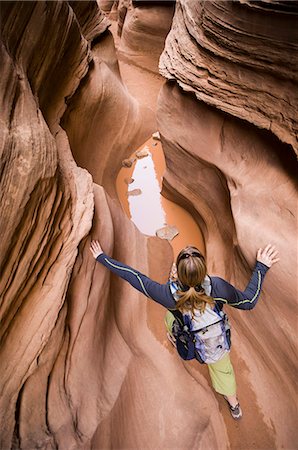 simsearch:614-07486939,k - Woman hiking Little Wildhorse Canyon in the San Rafael Swell, Utah, USA Stock Photo - Premium Royalty-Free, Code: 614-08876569