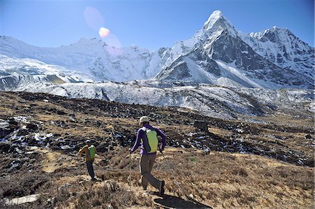 Trekkers beginning day hike, Chhukung, Nepal Stock Photo - Premium Royalty-Free, Code: 614-08873728