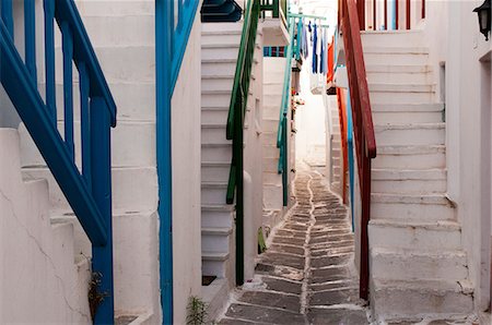 Steps to houses, Mykonos Town, Cyclades, Greece Stock Photo - Premium Royalty-Free, Code: 614-09017414