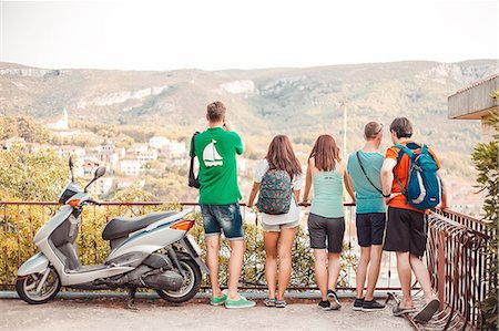 scooter rear view - Tourists on viewing platform above town, Koralat, Zagrebacka, Croatia Stock Photo - Premium Royalty-Free, Code: 614-09056918