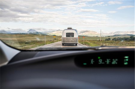 Windscreen view of recreational vehicle on road ahead in East Glacier Park, Montana, USA Stock Photo - Premium Royalty-Free, Code: 614-09159712