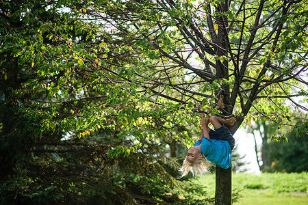 Boy hanging upside down on tree Stock Photo - Premium Royalty-Free, Code: 614-09178512
