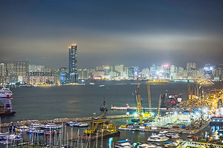 simsearch:400-05706130,k - City and port at night, Hong Kong, China Stock Photo - Premium Royalty-Free, Code: 614-09210859