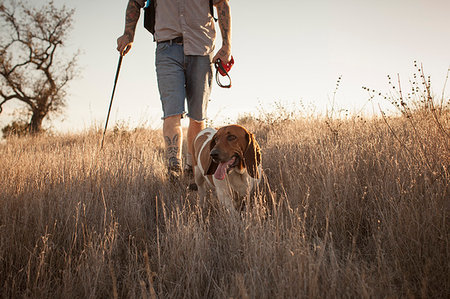 simsearch:614-06625108,k - Cropped shot of mature man and his basset hound hiking in Santa Monica Mountains, California, USA Foto de stock - Sin royalties Premium, Código: 614-09211093