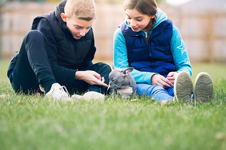 simsearch:649-08004031,k - Children playing with puppy on grass Stock Photo - Premium Royalty-Free, Code: 614-09253603