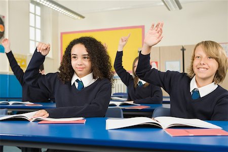 simsearch:614-02984826,k - Students with hands raised Stock Photo - Premium Royalty-Free, Code: 614-02243487