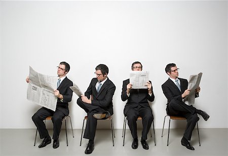 people lining up on white background - Businessmen reading newspaper Stock Photo - Premium Royalty-Free, Code: 614-02258863