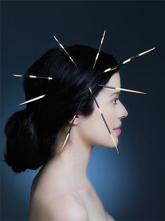 strange people hair - Young woman with porcupine quills in hair Stock Photo - Premium Royalty-Free, Code: 614-02935262