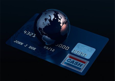 Globe on a credit card Stock Photo - Premium Royalty-Free, Code: 614-02985514