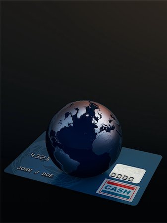 Globe on a credit card Stock Photo - Premium Royalty-Free, Code: 614-02985512