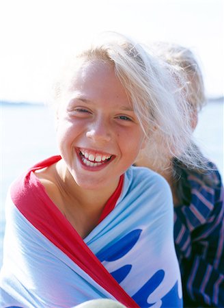 siblings bathing - A girl wrapped in a towel. Stock Photo - Premium Royalty-Free, Code: 6102-03749947