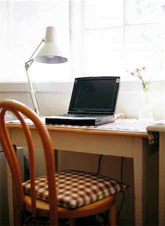 sweden window lamp - Study table and chair with laptop and lamp beside window Stock Photo - Premium Royalty-Free, Code: 6102-03859538