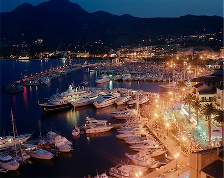 european cafe bar - Harbour by night, Corsica, France. Stock Photo - Premium Royalty-Free, Code: 6102-03827502