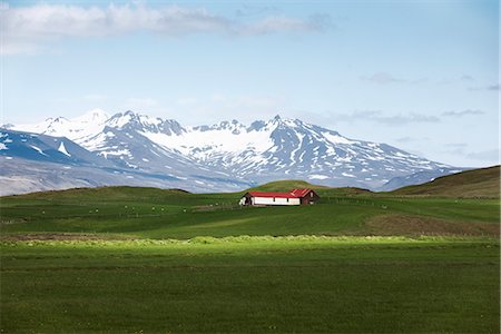 View of house, snowcapped in background Stock Photo - Premium Royalty-Free, Code: 6102-03905076