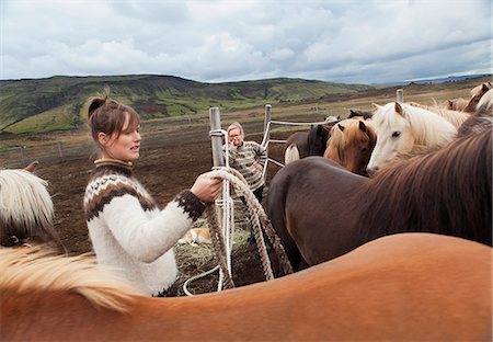 Two women and herd of horses Stock Photo - Premium Royalty-Free, Code: 6102-06777715