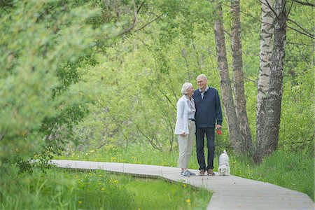 Senior couple walking with dog Stock Photo - Premium Royalty-Free, Code: 6102-07769165