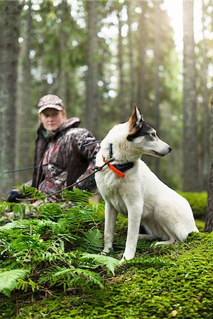 simsearch:6102-06337050,k - Woman with hunting dog in forest Stock Photo - Premium Royalty-Free, Code: 6102-08184071