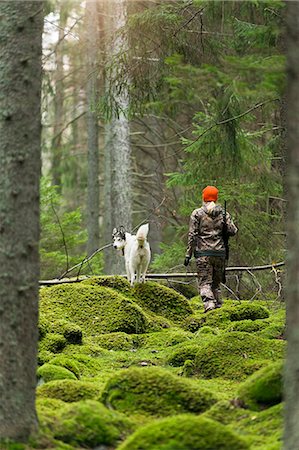 simsearch:6102-06337050,k - Woman with hunting dog in forest Stock Photo - Premium Royalty-Free, Code: 6102-08184086