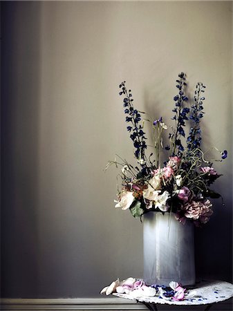 Flowers in vase against grey wall Foto de stock - Sin royalties Premium, Código: 6102-08559201
