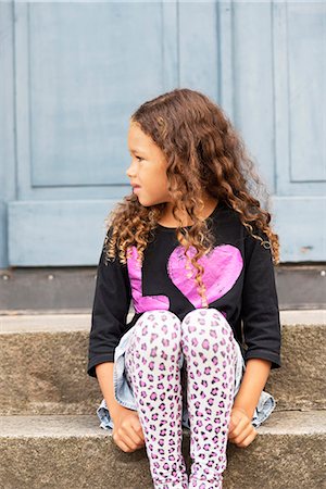 simsearch:6102-08000621,k - Little girl sitting on stairs Stock Photo - Premium Royalty-Free, Code: 6102-08520555