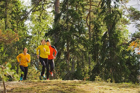 simsearch:6102-08120697,k - Three athletes jogging through forest Foto de stock - Sin royalties Premium, Código: 6102-08746110