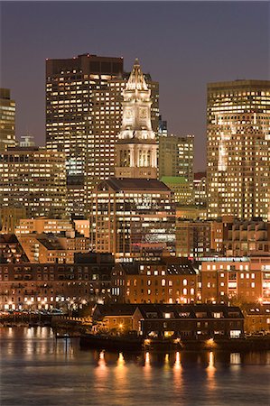 suffolk county - Buildings lit up at night, Custom House Tower, Boston, Massachusetts, USA Stock Photo - Premium Royalty-Free, Code: 6105-05396805