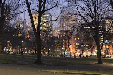 Boston Common and Park Street Church and Tremont Street on New Year's Eve, Boston, Massachusetts, USA Stock Photo - Premium Royalty-Free, Code: 6105-07744473